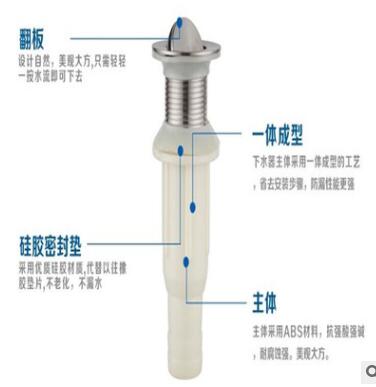 供应陶瓷浴室面盆洗脸盆下水不锈钢ABS塑料翻板下水器排水落水器图3